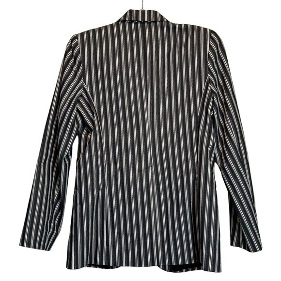 Bloomingdale's 6 Striped Collared One Button Blazer Black White Jacket - Picture 12 of 16